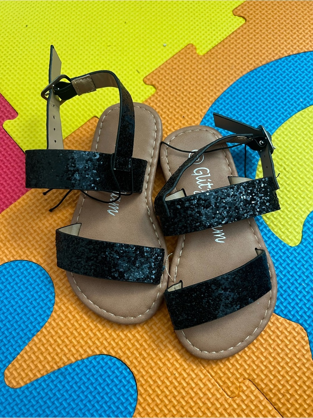 Glitter Black Kids Sandals - Cute Strappy Summer Shoes